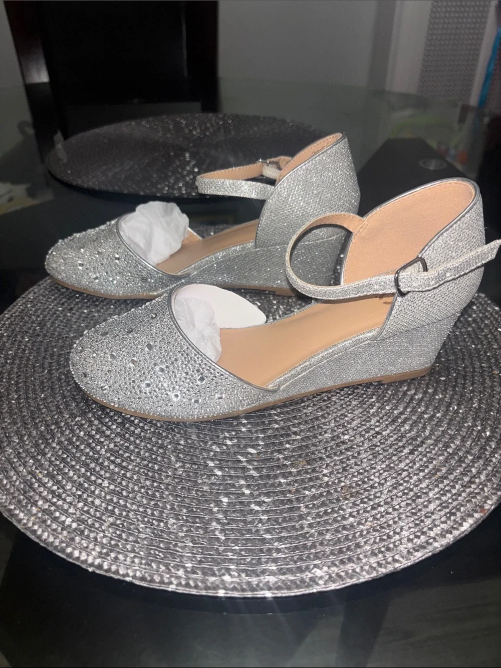 INC International Concepts Girls Silver Glitter Ankle-Strap Dress Shoes
